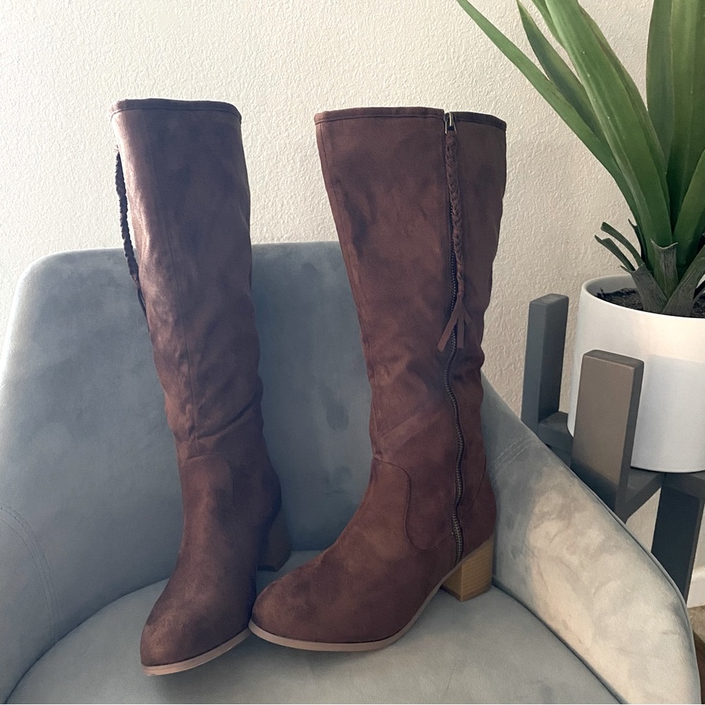 Nordstrom brown faux suede knee high boots. Wide calf. Size 8